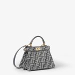 FENDI Peekaboo ISeeU Petite Dark blue denim-effect FF jacquard bag - Image 5